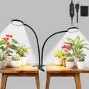 RODINTO Grow Lights for Indoor Plants Full Spectrum, Clip On Plant Light with Timer 4/8/12/18H, Adjustable Gooseneck, 5 Dimming Levels, LED Grow Lamp for Houseplants (3.6-inch Dual Head)