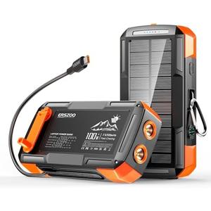 Solar Charger Power Bank 73200mAh, Portable Laptop Charger with 100W USB-C in/Output, Built-in Cables, Hand Crank Power Bank for Mobile Phones, Ideal for Outdoor Use with SOS/Strobe/Strong (orange)