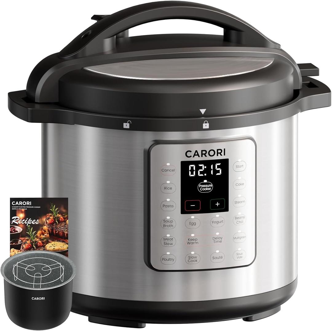 12-in-1 Electric Pressure Cooker 8 Quart, 1200W olla de presion Multi-Cooker with Non-Stick Ceramic Pot, Slow Rice Cooker, Saute, Steamer, Yogurt & Food Warmer, Delay Timer, Silver