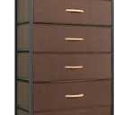 Mifuro Tall Dresser for Bedroom, Vertical Storage Organizer Tower with 7 Drawers, Chest of Drawers with Fabric Bins, Steel Frame, Wood Top for Bedroom, Closet, Entryway- Brown