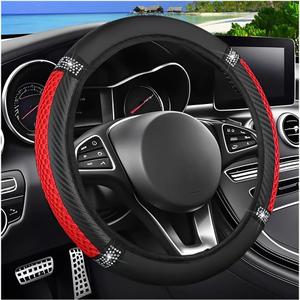 2 x Zpana Bling Car Steering Wheel Cover, Crystal Rhinestones Elastic Stretch Vehicle Steering Wheel Protecter for Women Girl, Automotive Interior Accessories, Universal for SUV Sedan Truck (Red)