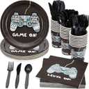 144 Piece Video Game Party Supplies Set, Serves 24 Includes Plates, Napkins, Cups, Cutlery  Video Game Birthday Decorations for Gamers & Themed Parties Decorations
