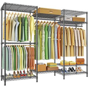 Ulif E13 Heavy Duty Clothes RackWith 4 Hanger Rods & 8 Shelves Freestanding Clothing Racks for Hanging ClothesAdjustable Closet OrganizerMetal Garment Rack 63" W x16 D x77 HMax Load 900LBSGrey