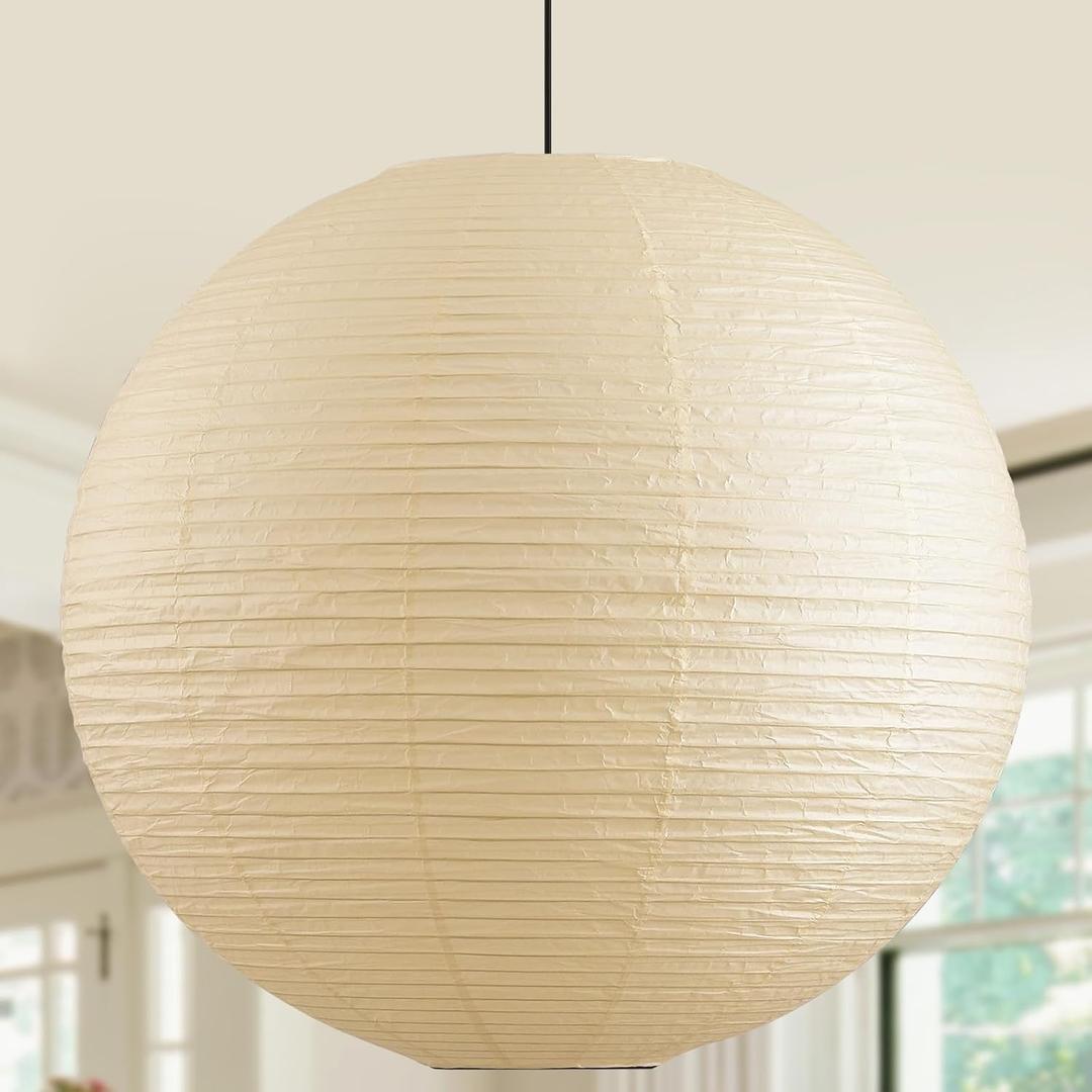 Large Paper Lantern Lamp Shade, 23.6in Off-White Round Lampshade