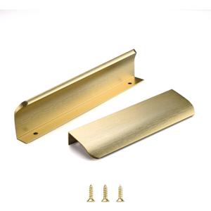 Satanga Edge Finger Pull for cabinets Kitchen Concealed Drawer pulls Aluminum Hidden Door Handle for Home 10 Pack Modern Brushed Brass 4.72" Overall Length Easy Installation