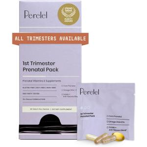 Perelel 1st Trimester Prenatal Pack, Multivitamin with Folate, Vitamin D, Omega 3, Iron & Ginger, Nutritional Support for Early Pregnancy, Soy & Gluten Free, Non GMO, 30 Daily Pill Packs