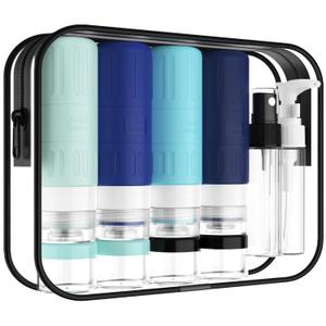 GLAMFIELDS Travel Bottles for Toiletries,TSA Approved 3.3oz Size LeakProof Silicone Toiletry Containers for Shampoo, Conditioner,Easy to SqueezePortable Travel Essentials for Lotion(18 Pack) Blue