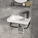 Wall Mount Corner Vessel Sink with Towel Rack 20x11 Inch
Ceramic Bathroom Floating Sink, White Rectangle Bathroom Sink with Overflow, Wall Hung Wash Hand Basin