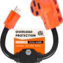 Overload Protector 50 Amp to 110 Volt RV Adapter with Circuit Breaker, 50 Amp to 15 Amp / 20 Amp Household Adapter/Not for EV, NEMA 5-15P to NEMA 14-50R Power Adapter with LED Power Indicator