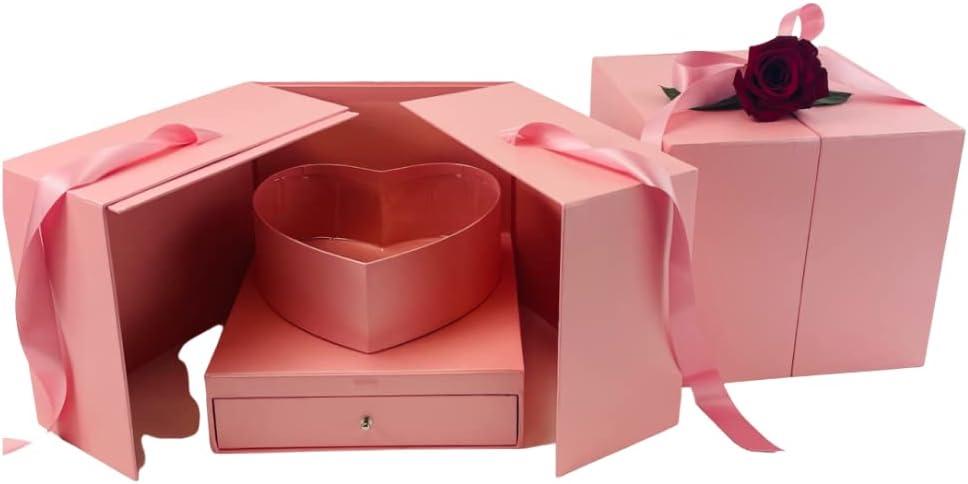 UNIKPACKAGING Premium Quality Large Square Surprise Flower Box, Gift Boxes for Luxury Flower and Gift Arrangements, Multi Colors (Pink), 1 count