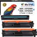 MxVol Compatible 32A Drum 30X 30A Toner Cartridge Replacement for HP CF230X CF230A Toner 2-Pack CF232A Drum 1-Pack for HP M203dw M203dn MFP M227fdw M227fdn (2 Toner+1 Drum)