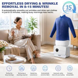Airoflux Automatic Ironing Machine, Portable Hands-Free Wrinkle Remover with Remote Control for Shirts & Pants, Gentle on All Fabrics, Ironing Machine Perfect for Apartments, Travel & Small Spaces