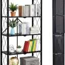 5-Tier Folding Storage Shelf with Wheels, Heavy-Duty Metal Shelving Unit, No Assembly Foldable Bookshelf, Rolling Storage Rack for Garage, Kitchen, Pantry, Closet, Office, Laundry Room, Black