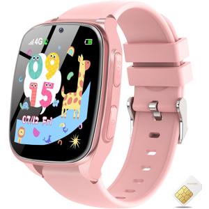 4G Kids Smart Watch GPS Tracker, Smartwatch for Kid with Video Calling, Voice Chat, Class Mode, SOS , Pedometer, Alarm, Games, SIM Card HD Touch Screen Phone Watch Gift for 412 Girls Boys, Pink