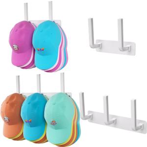 Hat Rack 2 Packs, Removable Long Row Hat Racks for Baseball Caps Wall, Holds 25 hats, 2 Mounting Options Hat Organizer, Space Saving Hat Rack for Wall, Hat Hanger for Door, Room, Closet (White)