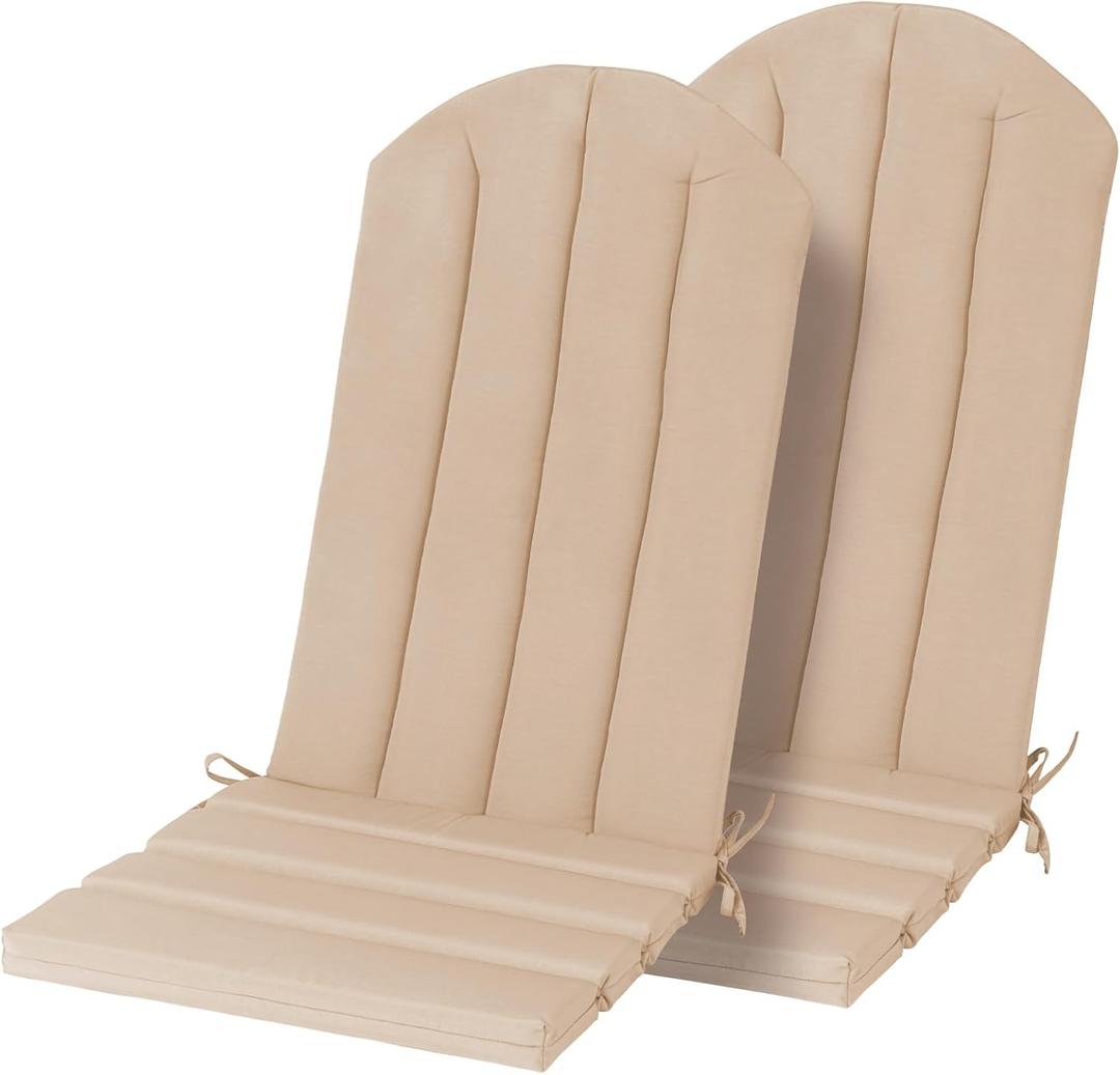 Adirondack Chair Cushion Set of 2 Indoor Outdoor Furniture Cushions Rocking Chair Cushions with Straps Replacement Folding Patio Chair Pad,19.7x18.9x1.5 Inch Khaki