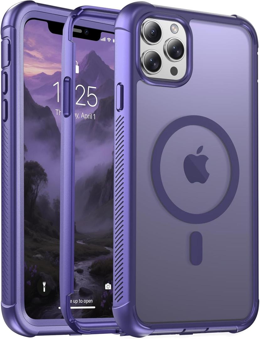 Magnetic for iPhone 11 Pro Max Case, [Compatible with MagSafe][Military Grade Drop Protection][Heavy Duty Protection][Non-Slip][Shockproof] 2-Layer Durable Bumper Phone Case 6.5''-Dark Purple