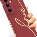 MOWIME for Samsung Galaxy S25 Plus Case, Back Cute Plating Love Letter Pattern with Anti-Fall Lens Cameras Protection Soft TPU Shockproof Phone Cases for Women Girls-Red