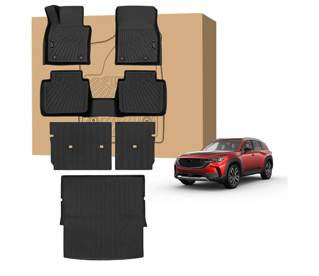 Peleus Floor Mats for Mazda CX-50 CX50 2023 2024 2025,TPE All Weather Protection 2 Rows Car Floor Liners with Cargo Liner Backrest Mat for Mazda CX-50 CX50 Trunk Mat+Backrest Mats+Floor Mats