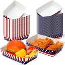 Funrous 100 Pieces 4th of July Paper Food Trays Patriotic 250th Anniversary Serving Paper Boats Independence Day Star and Stripes Disposable Serving Food Trays for American Flag Memorial Day Decor