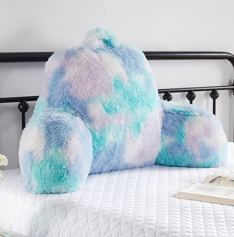 Reading Pillow for Bed Adult - Faux Fur Backrest Pillow with Arms, Ergonomic Back Rest Pillow for Sitting Up in Bed, Extra Fluffy Sit Up Pillow, Students, Teens, Kids Study Pillow, Xmas Gift