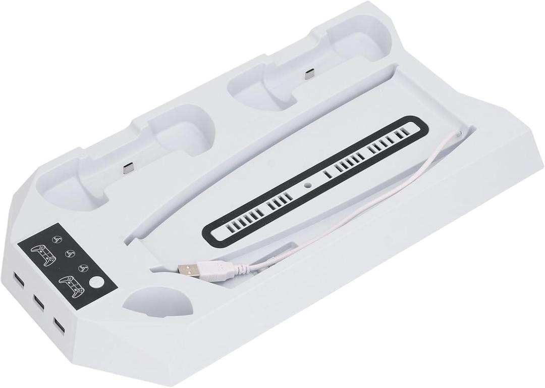 Slim Cooling Station, Stand Cooling Fan Station with Dual Controller, DE UHD Cooling Fan, Vertical Stand Charge Station Charging Dock Accessories (White)