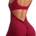 YEOREO One Piece Workout Jumpsuits for Women Backless Tummy Control Sleeveless Jumpsuits Lizvette V Back Scrunch Yoga Romper, Medium