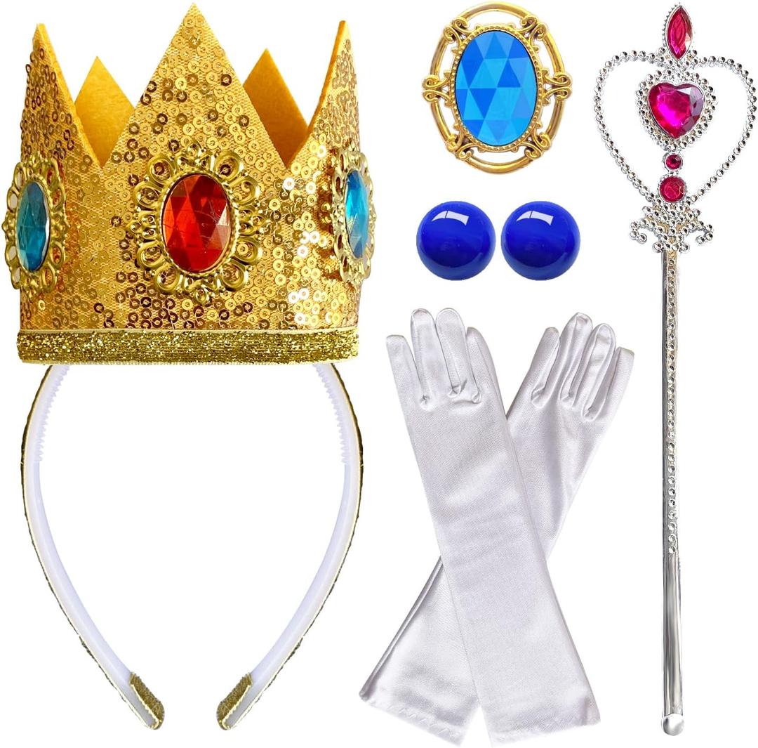 2 x Princess Peach Crown Accessories Kit - 5 PCS Princess Peach Dress Up Costume Set for Girls' Birthday Party Supplies & Cosplay