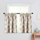 MRTREES Blackout Tier Curtain, Kitchen Tiers Short Cafe Curtains Rod Pocket, Taupe Leaves Printed Triple Weave Bathroom Small Window Panels Treatments Set for Basement(2 Panels, 34x36 Inches, Brown)