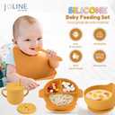 Silicone Baby Feeding Set - Perfect silicone plates for baby & Toddler Plates with lid, Baby Bowls with Suction, Baby Utensils - Baby Led Weaning Supplies & Eating Essential - (Yellow)