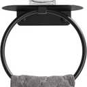 APLusee Matte Black Bath Towel Ring with Shelf, Stainless Steel Towel Holder, Wall Mount