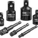 HORUSDY 7 Piece Impact Sockets Adapter Set, Hex Shank Socket to Drill Adapter 1/4" 3/8" 1/2", Cr-V Steel Impact Driver Wrench Socket Reducer Set