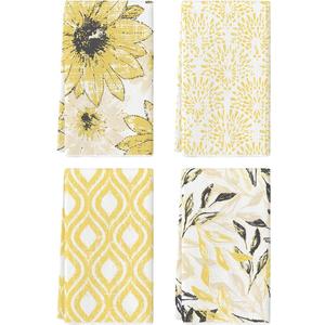 Artoid Mode Yellow Floral Leaves Boho Kitchen Towels Dish Towels, 18x26 Inch Seasonal Decoration Hand Towels Set of 4