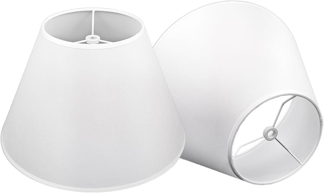 White Lamp Shades Set of 2, No Assembly Required Medium Lampshade 6" Top x 12" Bottom x 8" High, Replacement Lamp Shades for Table Lamps, Floor Lamps, Metal Spider Fitter