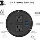 Kungfuking Desktop Power Grommet with PD 20W USB C,Recessed Power Outlets with 2 AC Plugs and 3 USB Charging Ports,Hidden Power Strip for Office Kitchen Cabinet Conference Room