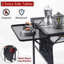 JOUYEK Folding Grill Table, 3x2 FT Portable Camping Table with 2 Wing Panels, Height Adjustable Metal Tables with Mesh Desktop and Mesh Bag, Outdoor Furniture for Camping, Picnic, Beach and BBQ, Black