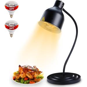 Food Heat Lamp: [3 Heating Bulb Included] [Steady Heating] Heat Lamp for Food, Commercial Food Warmer Lamp for Food Catering Food Warming Lamp for Buffet Parties (Black, 32" H/1Head)