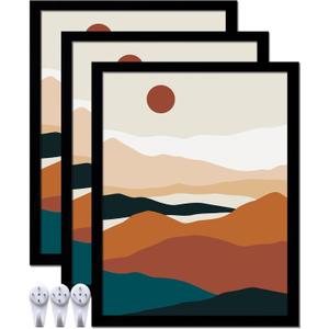3 x Black 14x18 Picture Frame Set of 3, High Transparent Frame for 14 By 18 Photo Collage Canvas Poster Size Wall Mount and Tabletop Horizontally Vertically (Black, 14 x 18 inches)