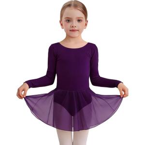 MdnMd Toddler Girls Long Sleeve Ballet Leotards Dresses Dance Skirt Ballerina Tutu Outfits