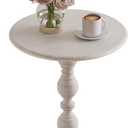 Small Round Metal Side Table, Lightweight Decorative Drink Table with Vintage Roman Column, Retro Distressed Accent Table for Living Room, Bedroom, Corners (1, Retro White)