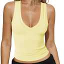 Women's Sexy Deep V Neck Cropped Tank Tops for Women Summer Slim Fitted Workout Going Out Top Basic Sleeveless Shirt (Yellow, M)