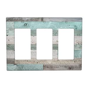 Farmhouse Decorative Triple Decorator Light Switch or Outlet Wall Plate Cover Retro Wood Rustic 3 Gang Wall Plate Vintage Wooden GFCI Receptacle Rocker Plate Covers for Kitchen Bathroom