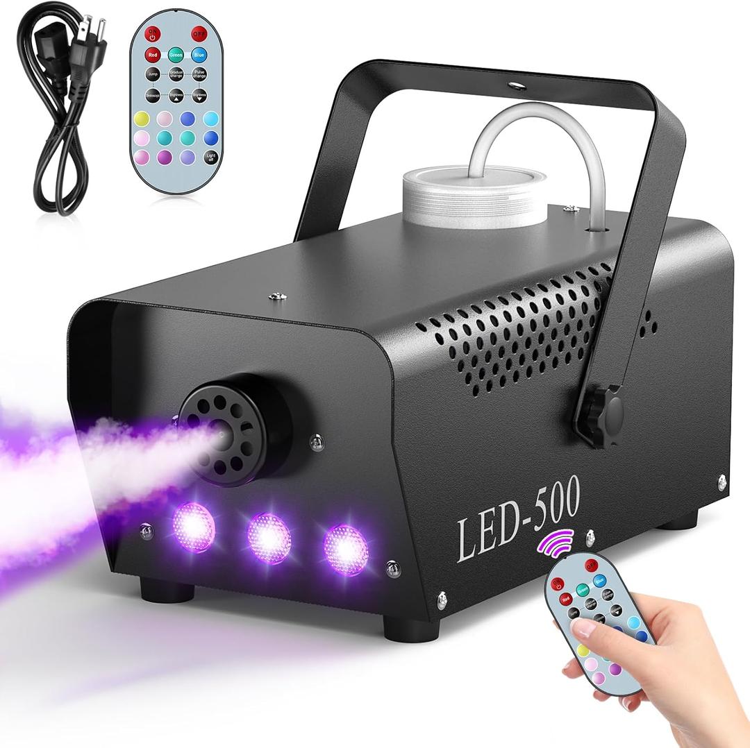 Fog Machine Halloween, 500W Smoke Machine with 14 LED Lights Color Effect, Wireless Remote Control, for DJ Parties Stage Outdoor Christmas Wedding, Over Temperature Protection, Not Included Fog Juice