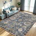 RUGSURE Washable Area Rugs - Perfect for Living Room, Bedroom, Kids Room, Nursery - Stain & Water Resistant Non-Slip, Pet & Child Friendly, Vintage Tribal Area Rugs (Navy, 6' x 9')