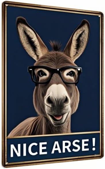 Funny Donkey Bathroom Sign  Farm-Style Humorous Tin Plaque for Restroom or Toilet  Metal Wall Decor for Home or Farmhouse  Ideal Gag Gift  8x12 Inc