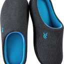 VeraCosy Women's Two-Tone Slippers Soft Comfy Knit Memory Foam Non-slip Indoor Outdoor House Shoes (9-10, Charcoal Cobalt)