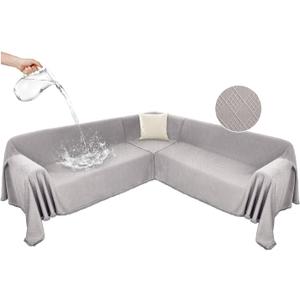 HYZOTEX Waterproof Sectional Couch Covers Sectional Sofa Cover L Shaped Corner Sofa Slipcovers Blanket for Dogs Pets Washable Jacquard Quilted L Shape Furniture Protector (75x252 in, Light Gray)