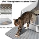 Stainless Steel Cat Litter Box with Lid, Large Metal Litter Box Stainless Steel with Mat & Scoop, Odor-Free/Anti-Leakage & Non-Stick/Easy Clean, High-Sided Litter Box for Multiple Big Cats(XL/Grey)