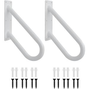 handrails for Outdoor Steps wall MountedU Shaped handrailhandrails for Indoor StairsGarage, Porch, Toilet, Yard and Garden (White, 18" Wall Mount Handrail 2pcs)