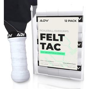ADV Felttac Pickleball Grip Tape - Soft, Very Durable, Sweat Absorbing Pickleball Overgrip Tape - Dry & Comfortable Pickleball Paddle Grip Tape - Easy to Use & Easy to Install (12-Pack White)